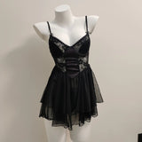 Fongt Sexy Pajamas High-End Ballet Mesh With Chest Cushion Steel To Seeto-Back Sling Skirt Suit