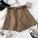 Fongt Pure Color High-Rise Thin Suit Shorts Wide Leg Pants With Belt Woman 2025 Summer