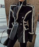 / winter 2020 new European and American women's fur one piece lamb wool stitching PU leather suit collar long sleeve