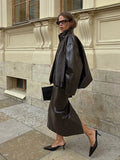 Fongt 2025 New Temperament Casual Bright Collar Jacket Jacket Skirt Suit