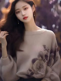 Fongt And Winter New Round Collar Collar Collar Jersey Tweed Blouse Design Sweater Temperament Lazy Blouse Woman