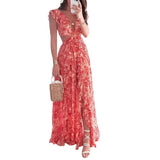 Fongt Women's Clothing 2025 New Print Deep V Sexy Folding Dress