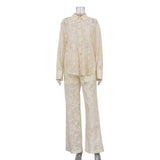 Fongt Print Sunscreen Long-Sleeved Shirt Wide-Leg Pants Suit Two-Piece Set-Outfit