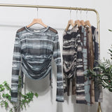 Fongt Collar Tie-Dye-Print Slim Long-Sleeved T-Shirt T-Shirt T-Shirt With Sunscreen 8159