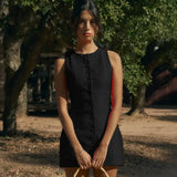 Solid Buttoned Sleeveless Mini Dress-Outfit