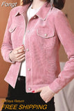 Spring Autumn Pink Corduroy Short Jacket Women Small Coat Nail Bead Single-breasted Casual Outerwear Lady Tops With