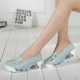 New Women's Genuine Leather Platform Shoes Wedges White Lady Casual Shoes Swing mother Shoes Size
