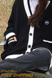 Korean Style Black Knitted Cardigan Sweater Women Oversize Fashion Single Breasted Knitwear Jackets Autumn Jumper
