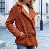 Solid Color Women Winter Spring Loose Warm Coat High Quality Teddy Fleece Button Jacket Female Casual Veste Femme