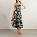 2025 Spring New Fashion Temperament Printing Advanced Feeling Waist Show Thin Model Of Slings Dress
