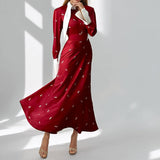 Fongt French Collar Long Sleeve New Women's Temperament Elegant Long Dress