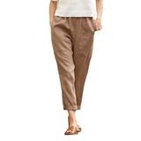 Summer Women's Cotton Linen Trousers Pants Solid Elastic Waist Oversized Pants Women Straight White Homewear Trousers