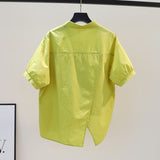 Fongt Simple Summer Thin Short-Sleeved Shirt Women 2025 New Fashion Loose Long Pocket Cardigan Shirt
