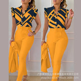 Series) 2023 Women's Red Print Shirt Pantsuit-With A Belt-Outfit