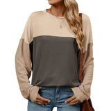 / Winter 2024 New Round Collar Vertical Color Long Sleeve Loose T-Shirt Top-Outfit