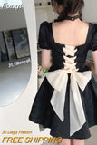Backless Lolita Gothic Dress Women Bow Puff Sleeve Kawaii Party Mini Dress Female Casual Korean Fashion Sweet Dress