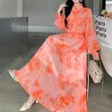 Fongt Wind Two Sets Of Female High-Grade Bow Tie With Lantern Sleeve Print Shirt Pendant Half-Body Skirt