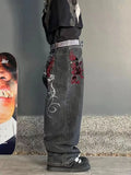Loose Embroidery Straight Tube Hip Hop Jeans Hiphop Pants-Outfit