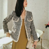and winter small fragrance Jacket Women's Korean Short fashion casual casual tweed top