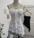 Fongt Shoot Sweet Spice Girls Irregular Lotus Side With Chest Pad Sling Vest Sexy Lace Sleeveless Top 1139
