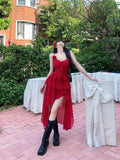 Red Ruffle Midi Dress-Outfit