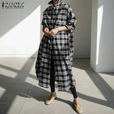 Vintage Women Plaid Checked Long Shirt Dress 2022 Autumn Casual Lapel Neck Long Sleeve Sundress Loose Vestidos Robe