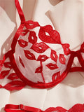 Sheer Lips Heart Embroidery Lingerie Set-Outfit