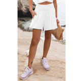 Fongt Women's Hot Selling Solid Color High-Waisted Elastic Shorts Tight Waist Wide Leg Slacks