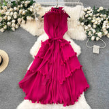 Fongt Three-Home Folded Dress Dress Wooden Ear Long Heavy Industry Pressure Folds High-End Exquisite Dress Woman