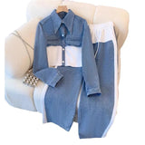 Fongt Splicing Fashion Casual Set Spring And Autumn New Long Sleeve Top + Broad Legs Long Pants Two Sets