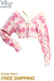 Argyle Heart Pattern Sweaters Long Sleeve Cardigan 2023 Autumn Winter Pink Sweater Women's Collar Button Cardigan