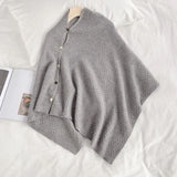 Women Versatile Knitted Scarf Solid Wraps Poncho Sweater with Buttons Autumn Winter Warm Shawl Cape