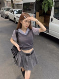 Fake Two Short-Sleeved Knitted Shirt Women 2025 Summer New Stripe Splicing Repair Slim Short