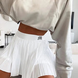 Fongt White Pleated Skirt Short Female Elastic Waist Mini Skirt Sexy Micro Summer Embroidery Mini Tennis Skirt New