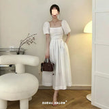 Fongt Break French First Love Style Collar Bubble Sleeve Dress Women Summer Small Waist Reduction Fairy Long Skirt