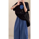 Fongt Languid Feeling To Wear A Woman's 2025 Summer Printed Short-Sleeved Collar Top Loose Pear-Shaped Body Trousers