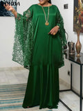 Summer Dress 2022 VONDA Vintage Lace Patchwork Party Long Maxi Dress Beach Sundress Ruffled Vestido Kaftan Robe