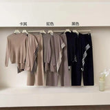 Fongt Lazy Suit Women Loose Outer Shawl Scarf With Long-Sleeved Knitting Tops High-Rise Sweater Pants