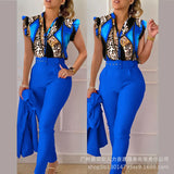 Series) 2023 Women's Red Print Shirt Pantsuit-With A Belt-Outfit