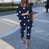 Piece Sets ZANZEA Fashion Polka Dot Printed Pant Sets Women Summer Matching Sets Casual Urban Tracksuits Trouser Suits