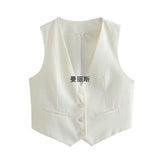 Fongt Women's Retro Solid Color Candy Color V-Neck Short Suit Vest / Horse Clip Cane