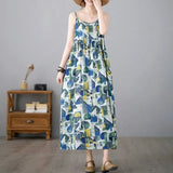 Fongt Summer Art And Leisure Swing Cotton Tample Long Print Beach Dress Women's Sleeveless