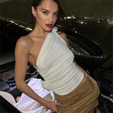 Fongt 2023 New Sexy Hot Girl Inclined Shoulder Pleated Draw Rope Closed Waist Slim