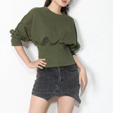 Plain Pullovers Casual Slim Hem O Neck Long Sleeve