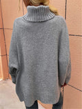 Fongt And Winter New Loose Solid Color High-Collar Bat Sleeve Knitted Sweater