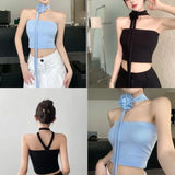 Fongt Hottie Style High-End Three-Dimensional Flower Around The Neck Elastic Strong Thin Bra Vest Woman Without Shoulder Strap Wrapped Thighs Tset