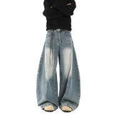 Fongt Retro Broad-Legged Jeans Design Feel Small Cat Bends Trousers Hanging Trousers Trousers