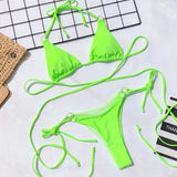 Bikini Set 2022 Sexy Pentagram Design Clear Strap Thong Swimsuit Women Neon Green Transparent Bathing Suit Beach