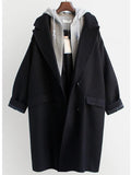 Solid Woolen Hooded Windbreaker Women's Mid-length Winter Korean Version Large Size Coat High-quality Tops Female TH1052-Outfit
