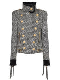 QUALITY Newest 2023 FW Designer Fashion Women's Lion Buttons Monogram Fur Collar Quilted Jacket
